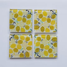 Decorita Cam Bardak Altlığı Sarı Limonlar 4'lü Takım 10 x 10 CM Sarı