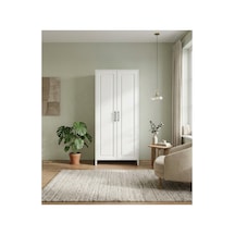 2 Kapaklı 6 Raflı Beyaz Boyalı Kapaklı Dolap - Gardırop - Çok Amaçlı Dolap Beyaz 182 Cm Beyaz - 865122976 Beyaz