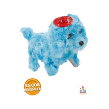 Sevimli Şapkalı Havlayan Yürüyen Pilli Peluş Oyuncak Köpek Gözleri Işıklı Peluş Hareket Eden Köpek Mavi