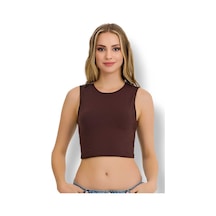 Fanilam İlke Kadın Elestan Kolsuz Crop -pamuklu Şık Ve Rahat Yarım Atlet Body 2 Adet Kahverengi