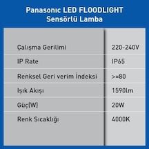 Led Projektör Sensorlü, Gün Işığı 20w 1590lm 4000k