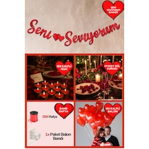 Seni Seviyorum Banner Kalpli Balon Gül Ve Kalpli Mum Sevgililer Günü Özel Gün Yıl Dönümü