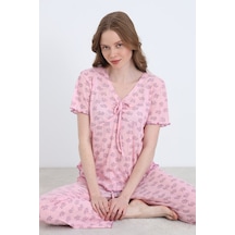 Elitol Jakarlı Viskon Bağlamalı Kadın Pijama Takımı Desenli-16
