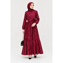 Miss Meliss Sandy Jakar Tokalı Boydan Elbise Bordo Bordo