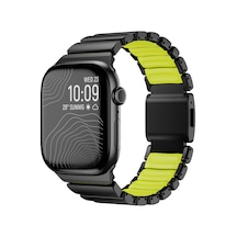 Apple Watch 44mm Uyumlu Kordon Premium Titanyum Kasa Silikon İç Kısım Tasarım Siyah-yeşil