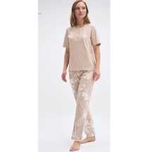 Pijadore 2087 Pamuklu Esnek Kumaş Kısa Kol Kadın Pijama Takımı Bej Pijadore 2087 Pamuklu Esnek Kumaş Kısa Kol Kadın Pijama Takımı Bej