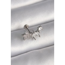 316l Çelik Gümüş Renk Zirkon Taşlı Yıldız Model Tragus Piercing - Tj-pr1339 Çok Renkli