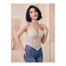 Orvelia Kadın İnci İşlemeli Beyaz Couture Korset Büstiyer