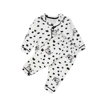 Bebegen Unisex Ekru Siyah İnek Desenli Kruvaze Yaka Pijama Takımı Çok Renkli