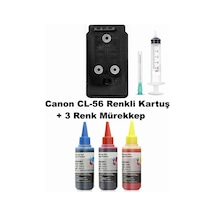 Canon Pixma E3440 / Cl-56 Renkli Tıpalı Dolabilen Kartuş+3 Renk 100 Ml Mürekkep+şırınga