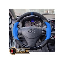 Hyundai Accent Era Dikme Direksiyon Kılıfı Delikli Deri Parlak Siyah Mavi Detay Çift Yüzük Ve Dikiş 2006-2012