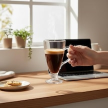 2 Adet Cam Latte Bardağı Kulplu Cam Kahve Bardağı 300 Ml Aeropress