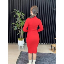 Espoir Plus Espoirplus Vücuda Oturan Midi Boy Balıkçı Yaka Fitili Örme Elbise