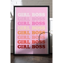 Girl Boss Doğal Ahşap Çerçeveli Poster, Dekoratif Genç Kız Duvar Tablosu