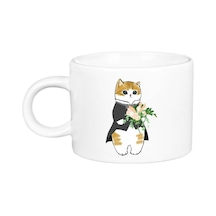 Damatlık Kostümlü Damat Sevimli Kedi Porselen Lüks Fincan Beyaz