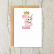 Doğum Günü Anı Kartları 1 Yaş Kız Çocuk Zarflı 16 Adet Pembe Tavşan Desen