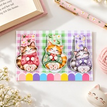 3'lü Mıknatıslı Kitap Ayracı Sevimli Kedi Figürlü
