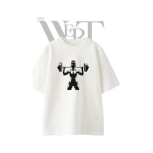 Thewert Vucutcu Kadin Tasarım Baskılı Ünisex Beyaz Oversize T-shirt