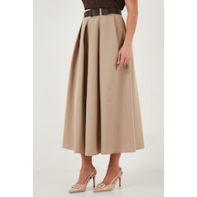 Lela Modest Kemerli Comfort Fit Yüksek Bel Pileli Kloş Uzun Tesettür Bayan Etek 6833360 Camel
