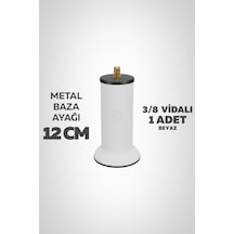 Baza Ayağı 12 Cm 3/8 Vidalı Tekli Metal Beyaz Yatak Mobilya Ayağı Kalın Vida Beyaz 3/8 12 Cm