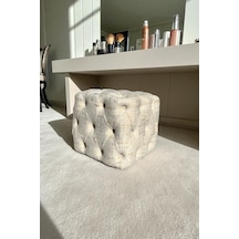 Küp Puf - Best İthal Kadife Babyface Kumaş Varak Baskı - Modern Ve Şık Dekoratif Puf&bench Krem
