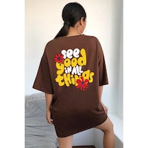 Unisex Good Things Tasarım Tshirt Kahverengi