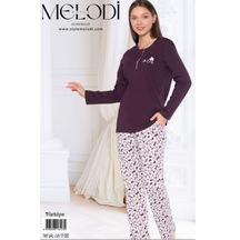 Melodi 16223 Uzun Kol %100 Pamuk Kadın Pijama Takımı V1 Mürdüm