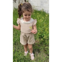 Novy Baby Müslin Kumaş Dantel Yaka Fiyonklu Kız Çocuk Tulum - 2-5 Yaş