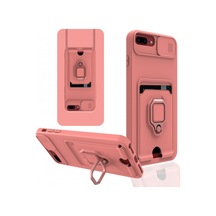 Apple iPhone  Uyumlu- 7 Plus Kılıf Zuma Kartvizitli Yüzüklü Silikon - Pembe
