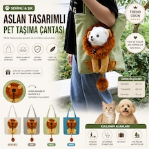 Sevimli Aslan Tasarımlı Kedi Taşıma Çantası Omuz Askılı Bez Çanta