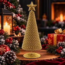 Gold Metal 23 Cm Gold Yılbaşı Ağacı Metal Parlak Simli Gold Noel Ağacı Diğer