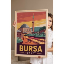 Bursa Tablo - Retro Travel Poster - Türkiye Şehir Serisi Duvar Dekoru - Çerçeve Şehir İllüstrasyonu Kayın