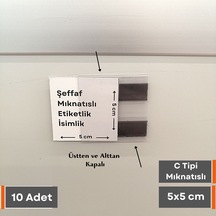 10 Adet C Tipi Mıknatıslı Magnetli Pvc Etiketlik İsimlik 5x5 Cm