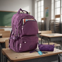 Duomino Krinkıl Suya Dayanıklı Büyük Boy Klinkır Sırt Çantası 15,6 Laptop Okul Çantası Kalemlik Takım Çanta Mor