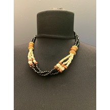 Bambu Boncuklu Renkli Kadın Kolye 21 Cm Renkli