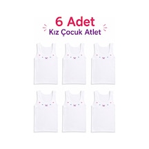 Tutku 6'lı Paket Kız Çocuk Geniş Askılı İşlemeli Atlet %100 Pamuk Tkc0166 Beyaz