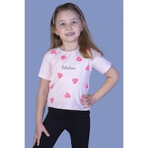 Toontoy Kids Toontoy Kız Çocuk Yaprak Desenli Fabulous Baskılı Tişört Pudra