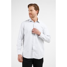 İmza Beyaz - Siyah Çizgili Desen Sert Yaka Uzun Kol Cepli Comfort Fit Pamuklu Gömlek 1004255275 Beyaz - Siyah