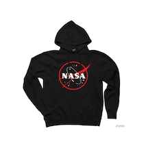 Nasa Red Logo Siyah Kapşonlu Sweatshirt Hoodie
