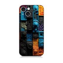 iPhone Uyumlu 15 Silikon Kılıf Renkli Kareler Ve Spiraller