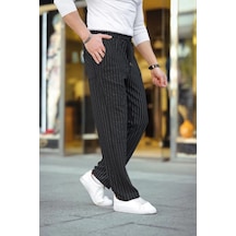 Epilons Zenda1125 Erkek Cizgili Dokuma Krep Jogger Buggy Pantalon Rahat Kalıp - Siyah Zenda478