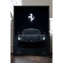 Ferrari Sf90 Siyah Ahşap Çerçeveli Poster, Dekoratif Araba Duvar Tablosu