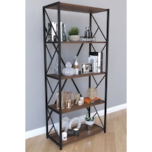 5 Raflı Metal Kitaplık 160 Cm - Ceviz Ceviz