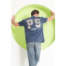 Erkek Ps Baskılı Oversize T-shirt Petrol