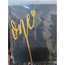 Premium One Kalpli Gold Pleksi Pasta Üzeri Süs Doğum Günü Evlilik Yıldönümü İkram Süsü Altın