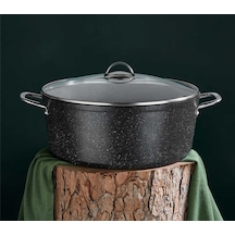 3109 - 2 Parça - Biogranit, 34x13,5 Cm - 11 Litre, Büyük, Derin Tencere Siyah Gövde, Platin Detay Siyah