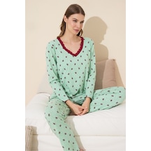 Siyah İnci Pamuklu Örme Pijama Takım 24240086 Yeşil