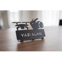 Kişiye Özel Hediyelik Fotoğrafçılık Dron Düğün Organizatör Tasarımlı Metal Masaüstü İsimlik Siyah