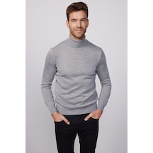 Tudors Slim Fit Dar Kesim Tam Boğazlı Yaka Düz Yün Erkek Kazak - Tudors-25729-gri Gri