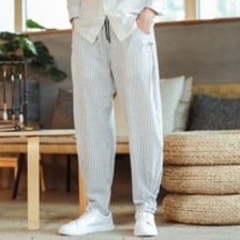 Ikkb Yeni Moda Rahat Geniş Erkek Çizgili Pantolon - Beyaz